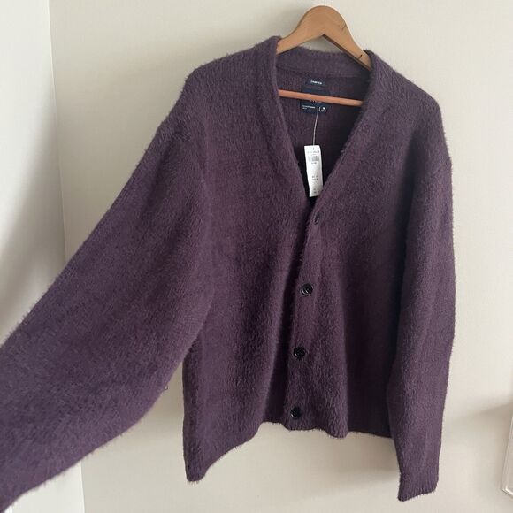 Abercrombie & Fitch Purple Fuzzy Knit Cardigan M Chunky Oversized Cabincore Cozy - Picture 8 of 10